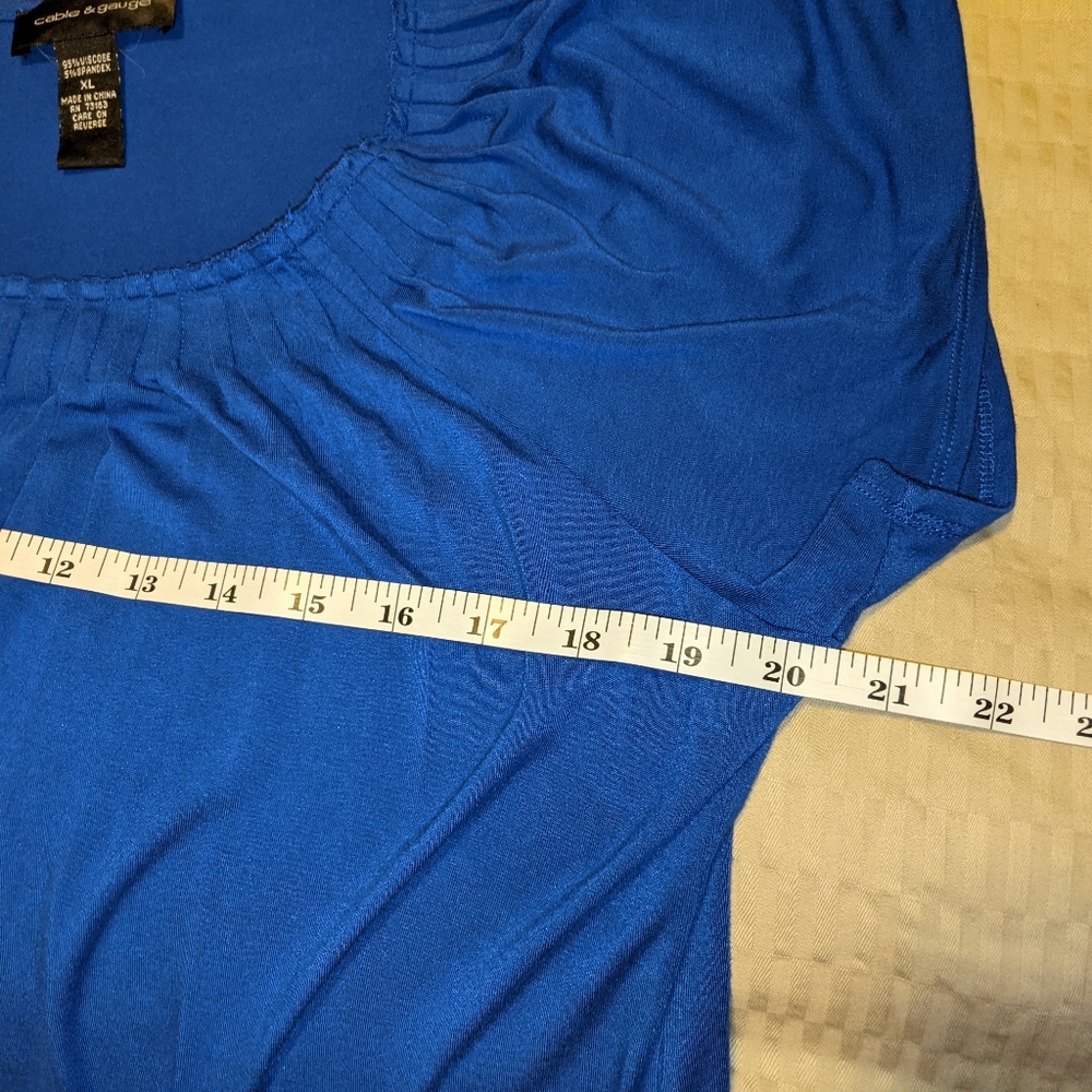 Cable And Gauge Women's Peasant Short Sleeve Blue Top Size XL - Picture 3 of 6